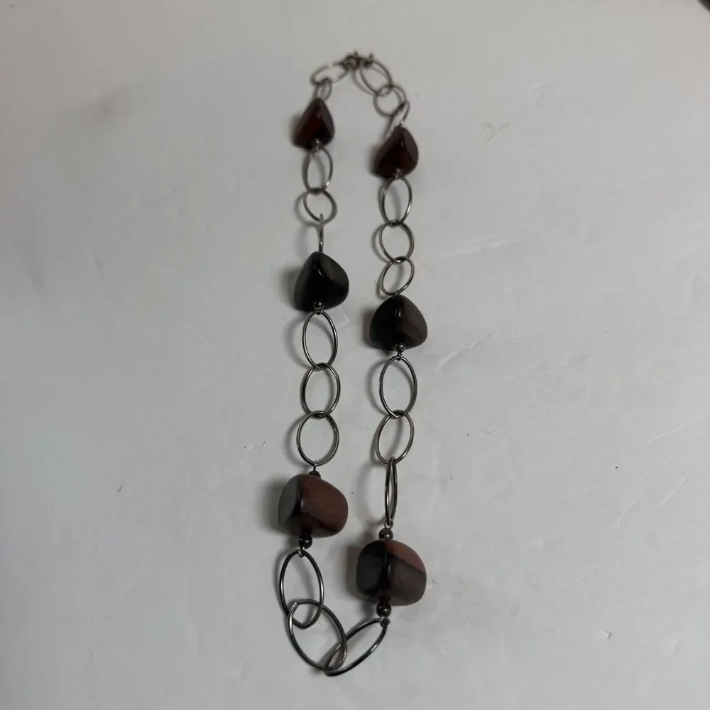Silpada N1359 Sterling Silver Ebony Wood Link Necklace 925 Modern Artisan 32g